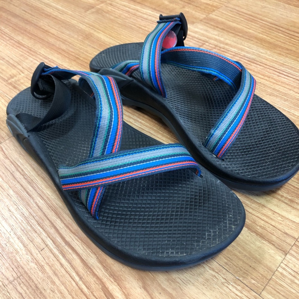 Chaco Red, Navy, Grey, Green Stripes Sandals